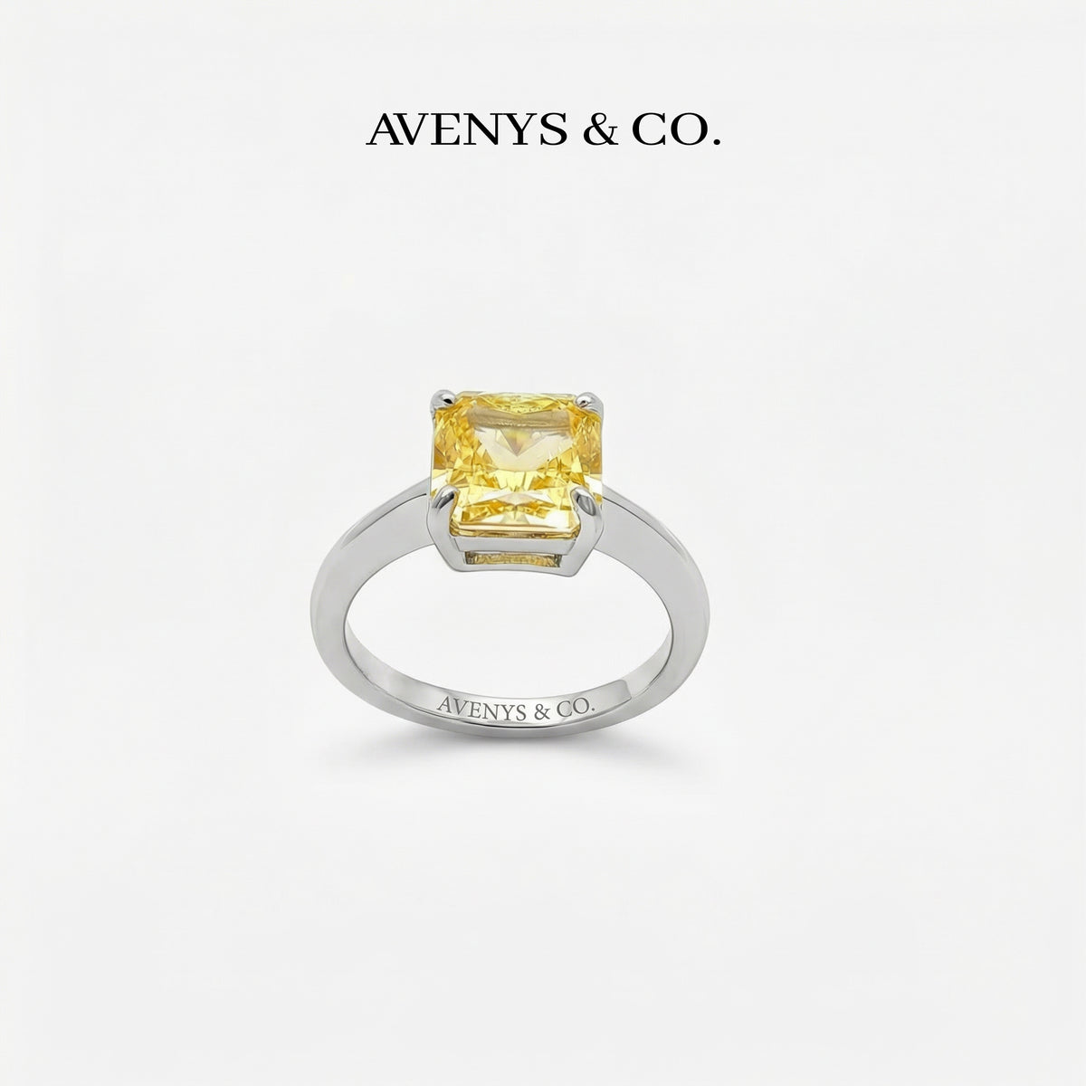 Princess Square Ring with Yellow Princess Stone – on White Gold