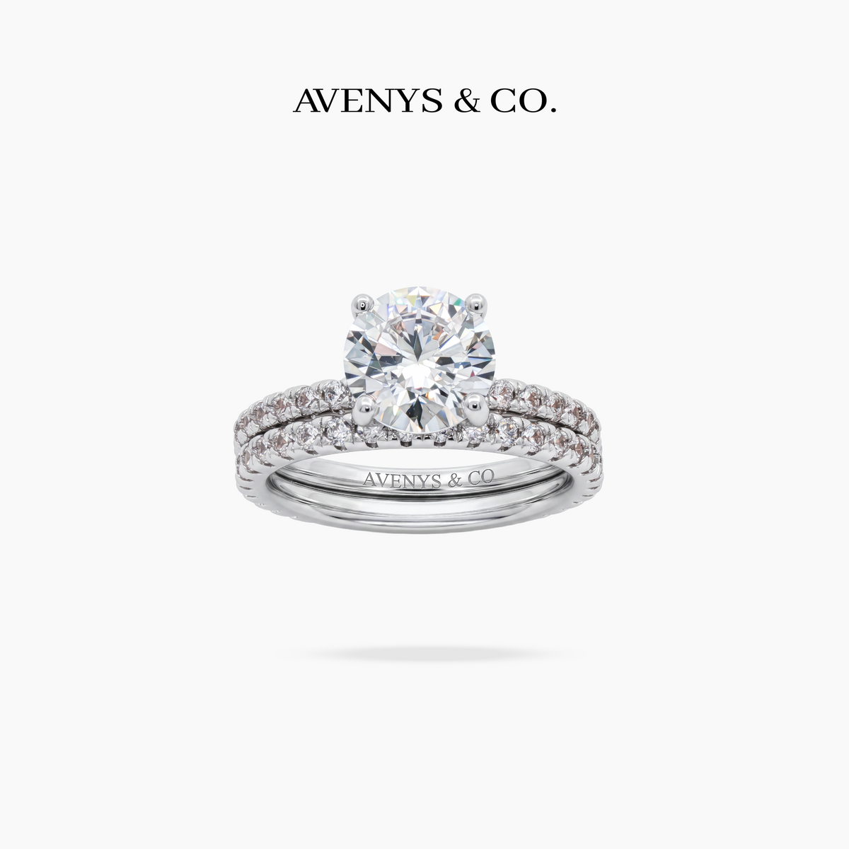 AV Dua™ Round Ring Set with White Round Stone – on White Gold