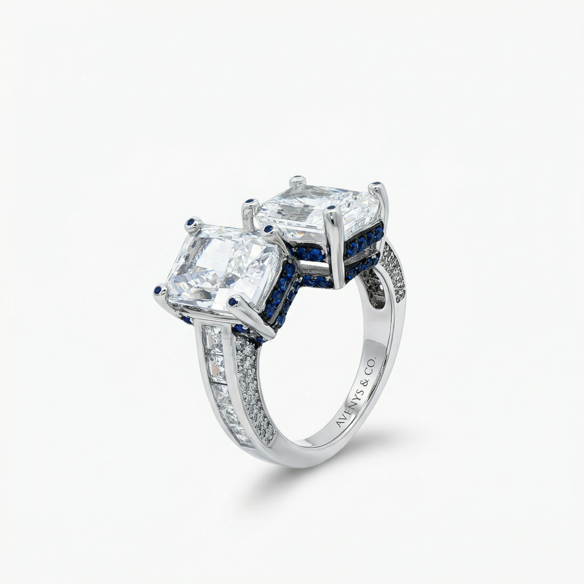 Princess Duo Ring with White Radiant Stone – on White Gold