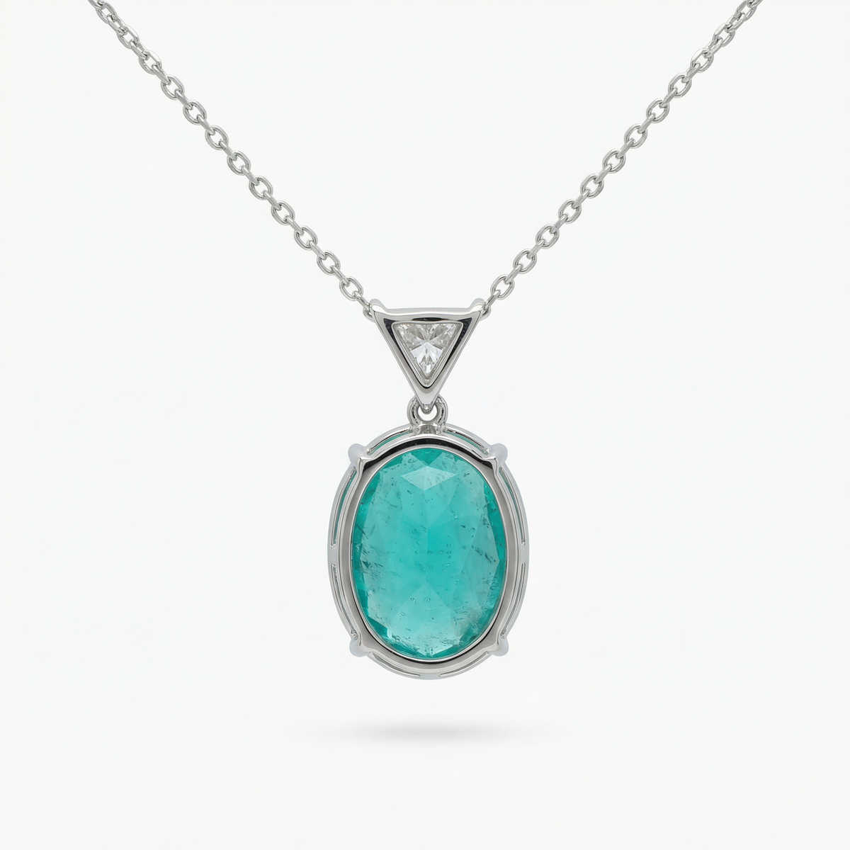 Oval Triangle Necklace  with Paraiba Oval Stone – on White Gold