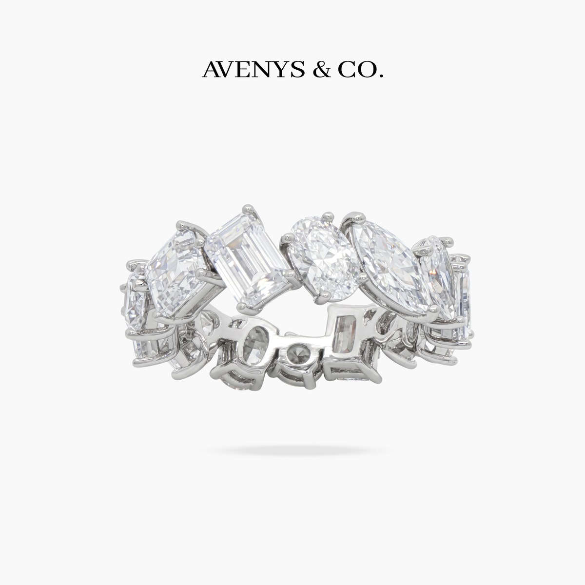 Mixed Cut Ring with White Round Stone – on White Gold