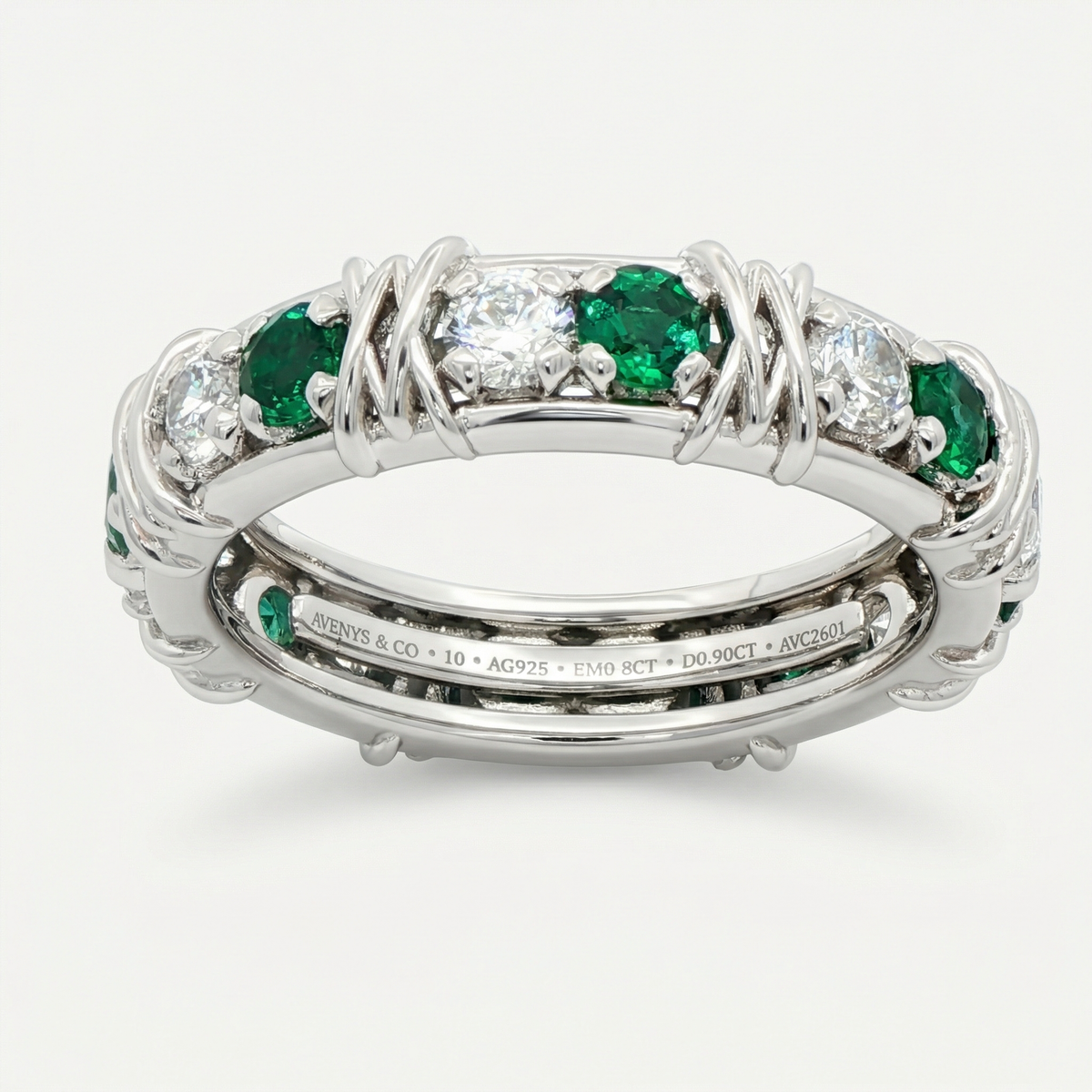 AV Signature Ring Mens with Green Round Stone – on White Gold – AVENYS ...