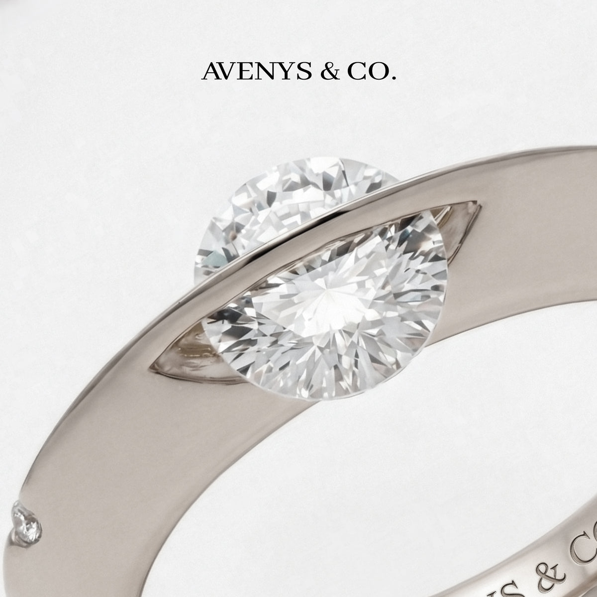 Dancing Diamonds Slim Ring with White Round Stone – on White Gold