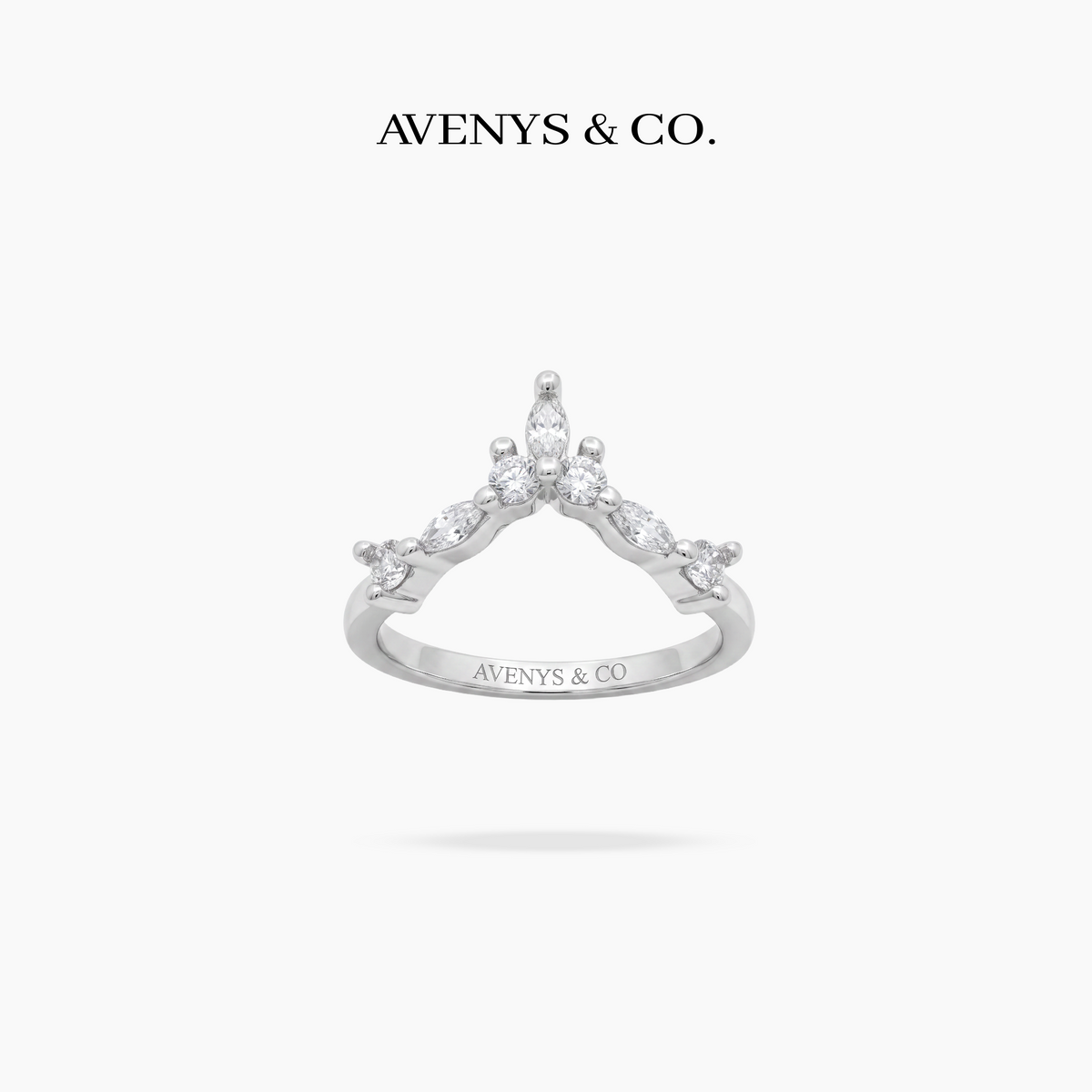 AV Forever™ V Marquise Eternity Ring (2mm) with White Marquise Stone – on White Gold