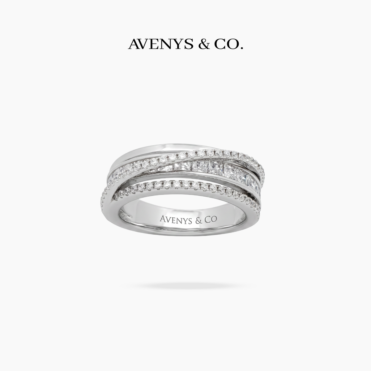 Crossline Diamond Ring with White Round Stone – on White Gold