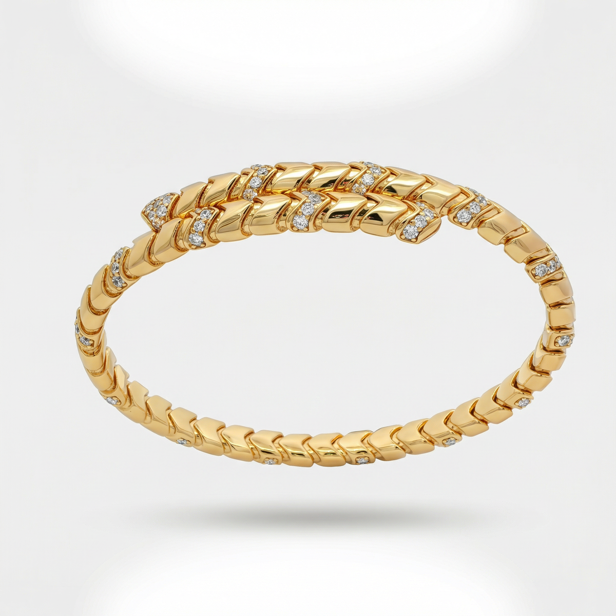 Chevron Bangle with White Round Stone – on Yellow Gold – AVENYS MALAYSIA