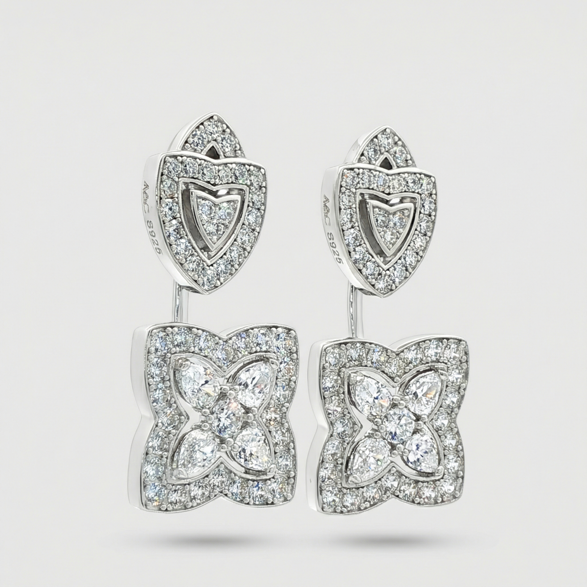 Lotus Earrings with White Round Stone – on Yellow Gold