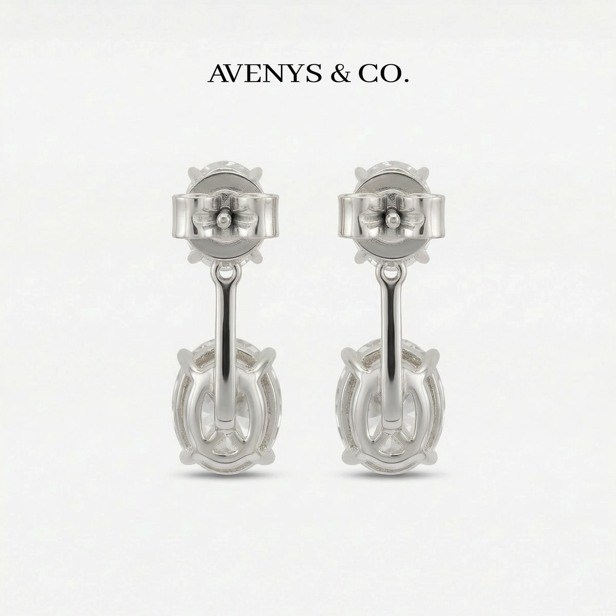Air Drop Earrings with White Oval Stone – on White Gold