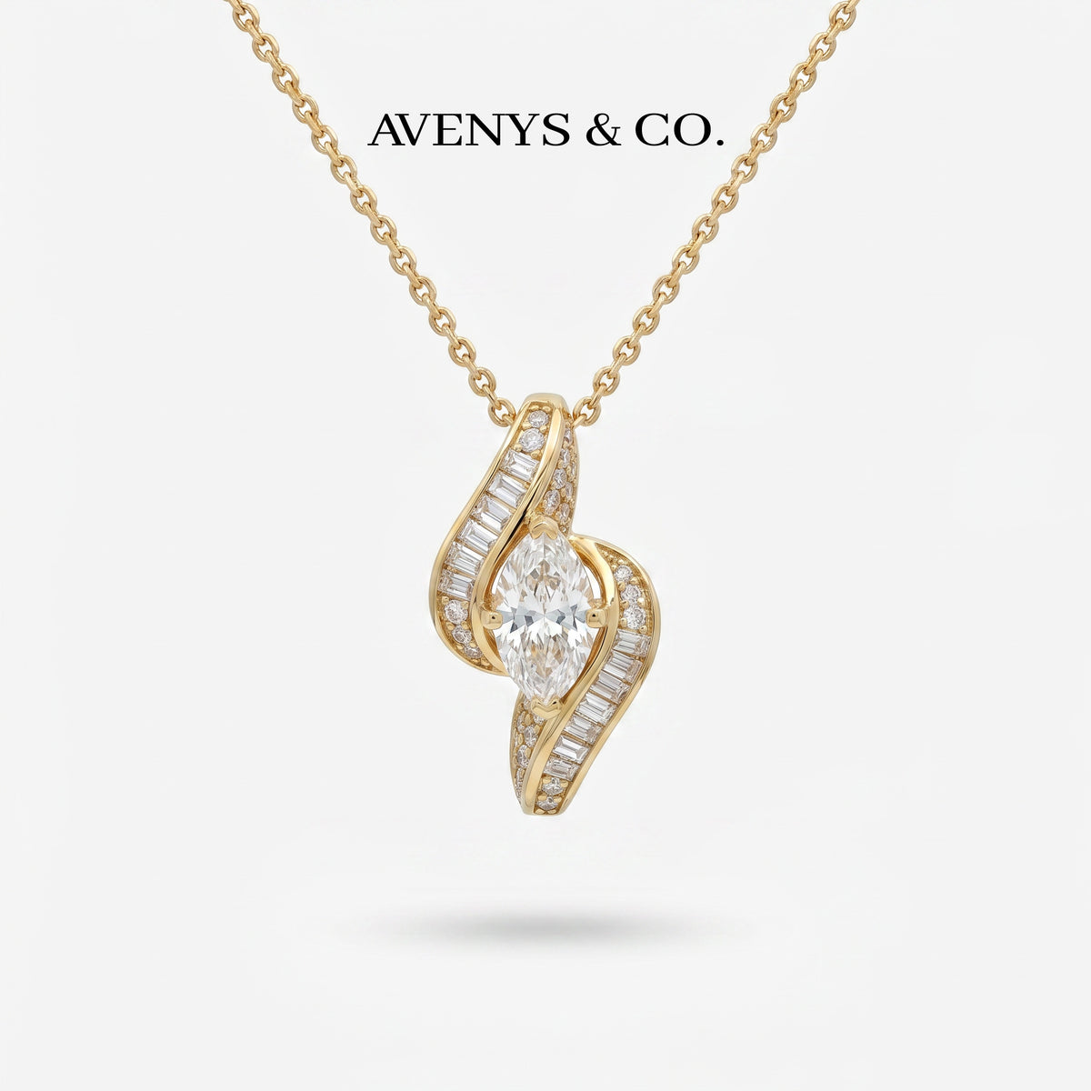 Bypass Solitaire Necklace with White Oval Stone – on White Gold