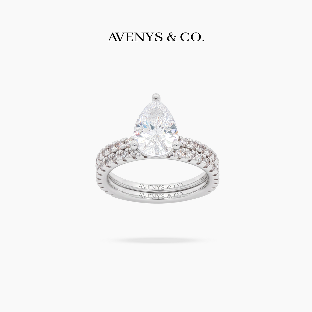 AV Dua™ Pear Ring Set with White Pear Stone – on White Gold