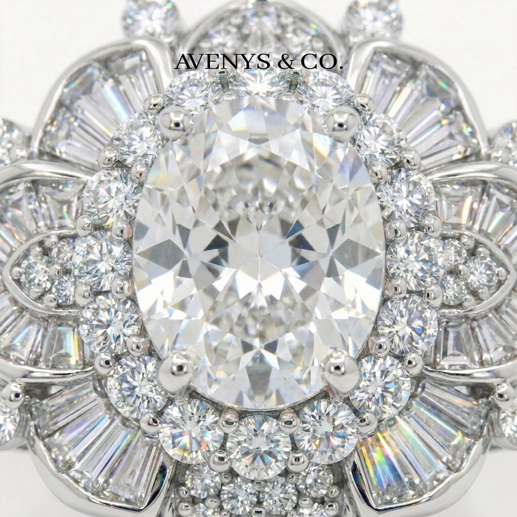 Bloom Burst Ring with White Oval Stone – on White Gold