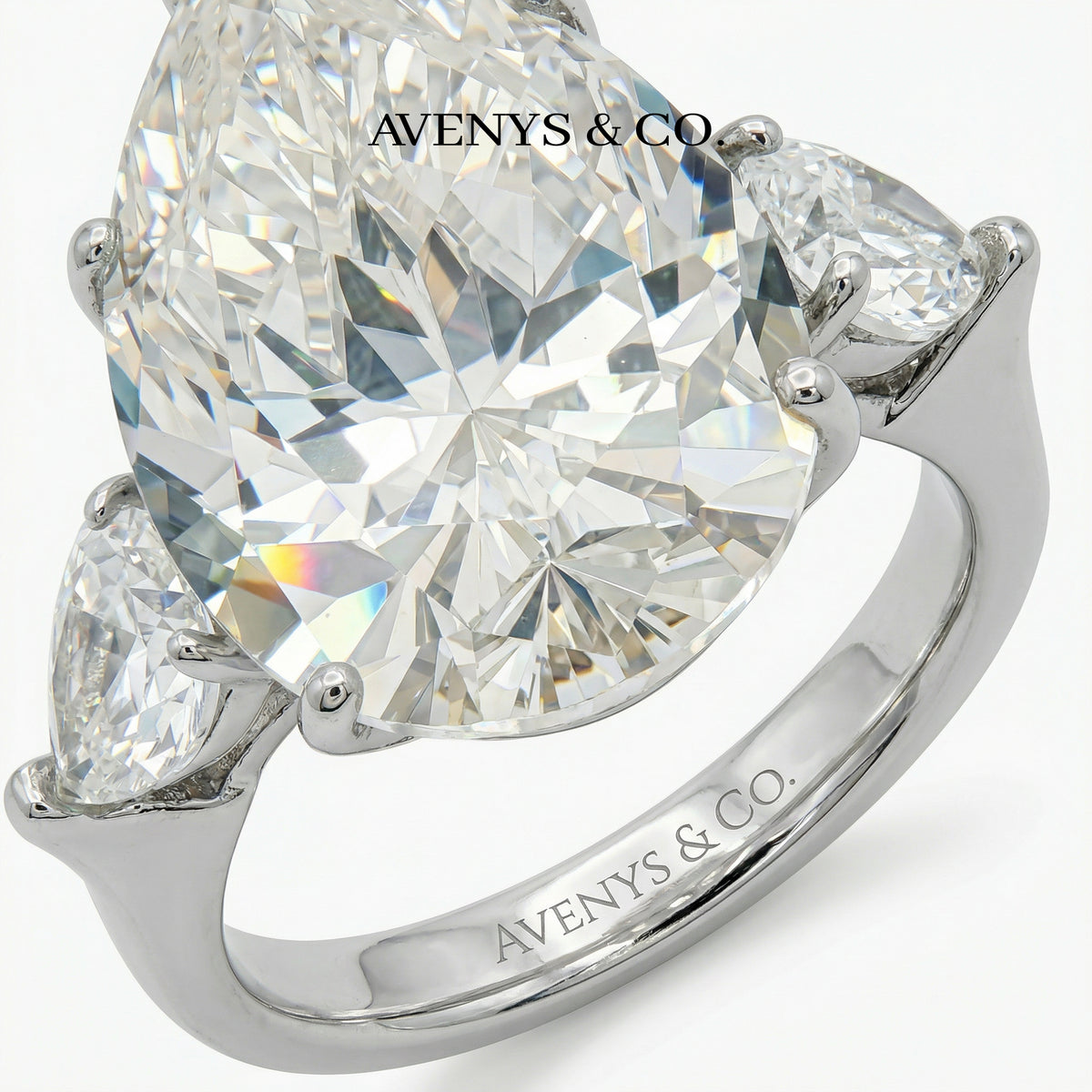Pear Trilogy Ring with Champagne Pear Stone – on White Gold