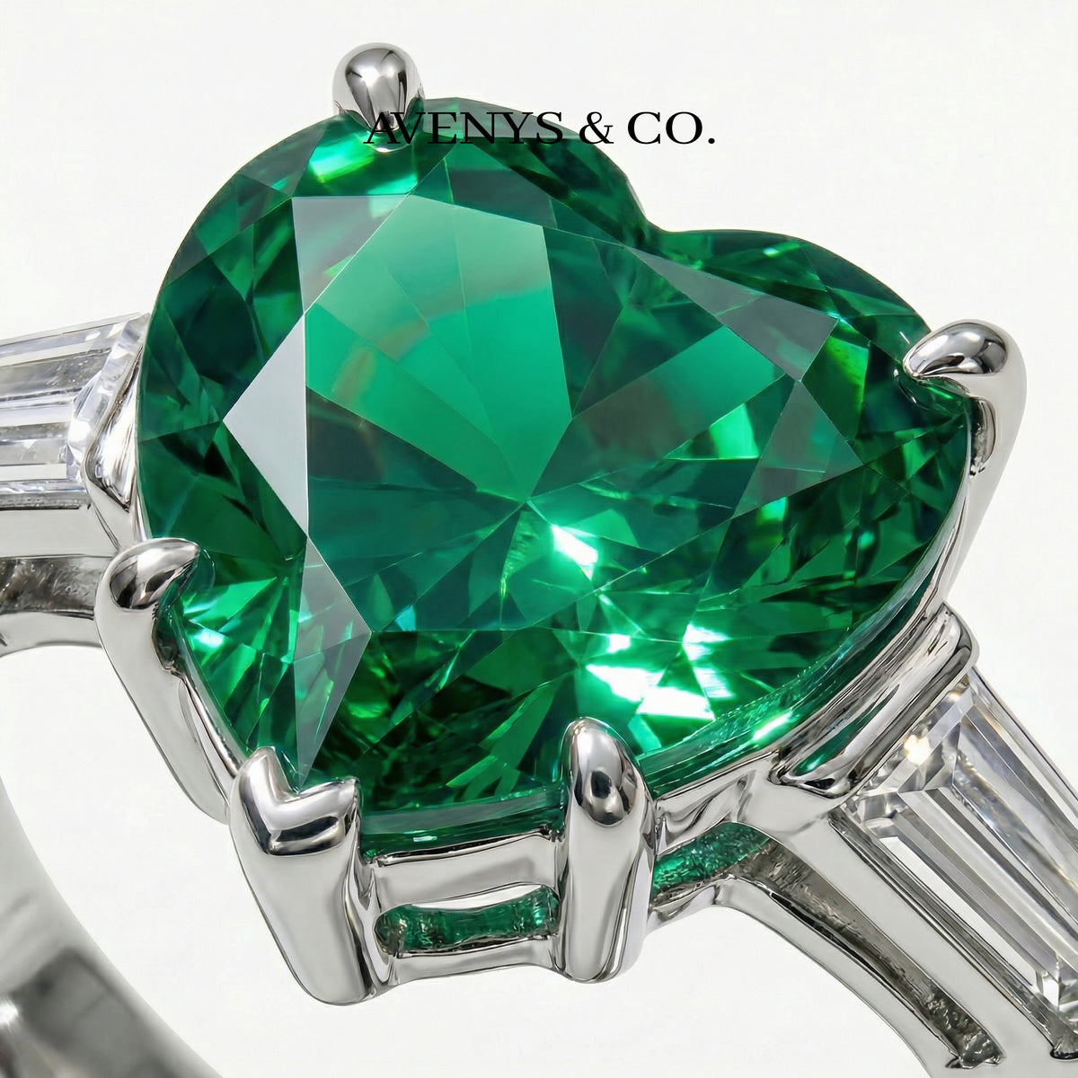 Love Heart Trilogy with Green Heart Stone – on White Gold