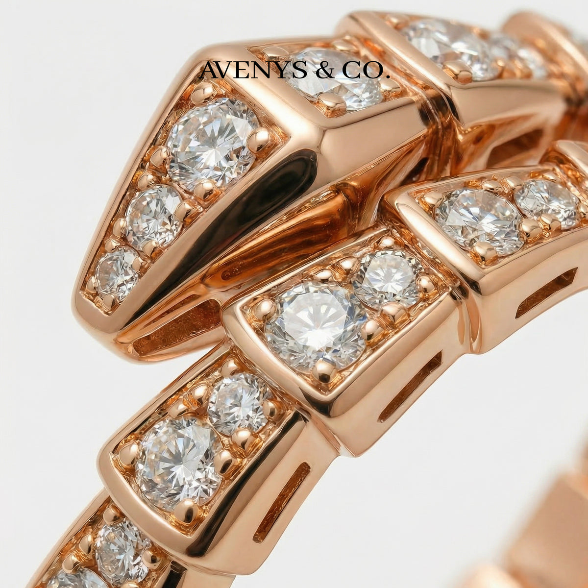 Coil Pave Ring with White Round Stone – on Rose Gold
