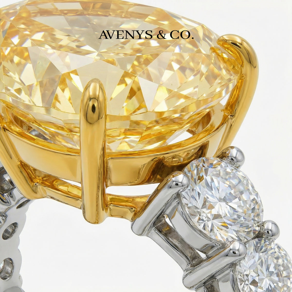 Queens Pear Pave Solitaire with Yellow Pear Stone – on White Gold