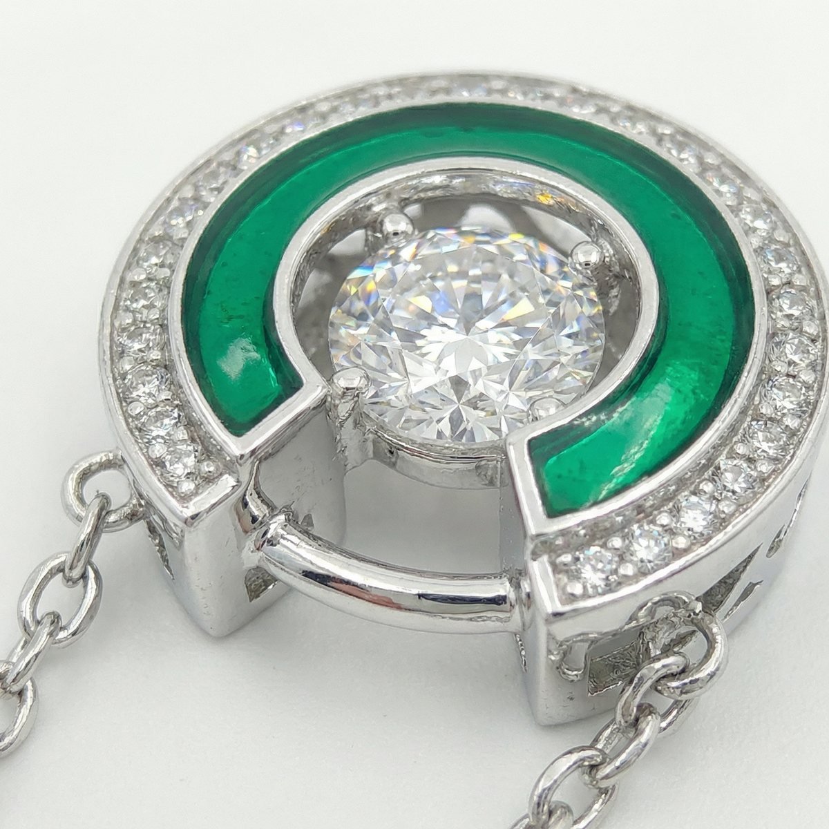 Floating Diamond Necklace with White Round Stone – on White Gold