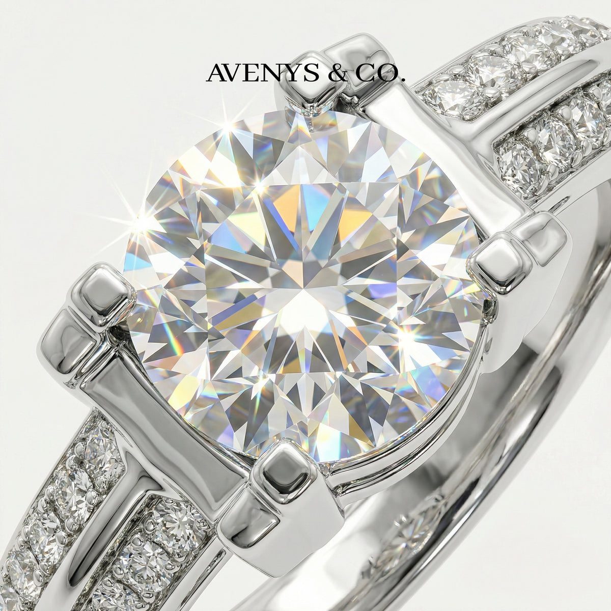 Suspension Max Pave Ring with White Round Stone – on White Gold