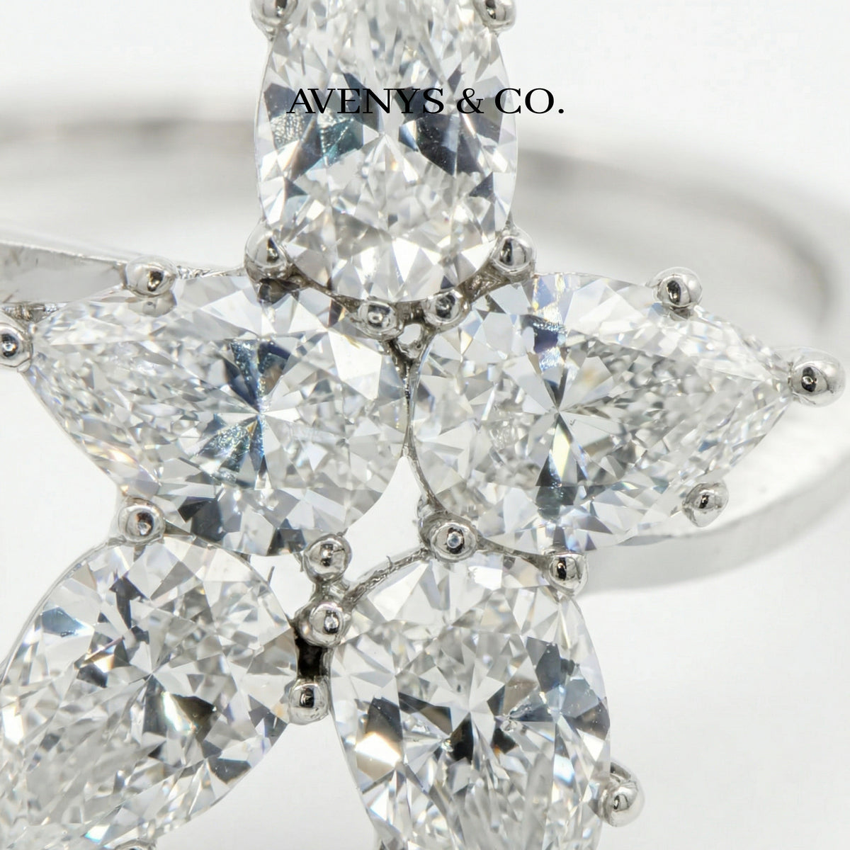 Cluster Ring with White Pear Stone – on White Gold
