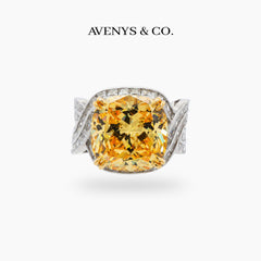 Citadel Pave Ring with Yellow Cushion Stone – on White Gold