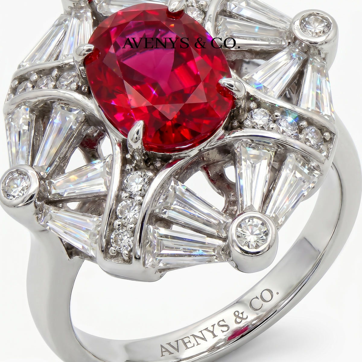 Astral Ring with Red Oval Stone – on White Gold
