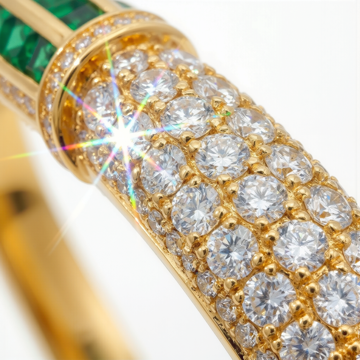 Yellow Gold Bangle with Square Step-Cut Emeralds