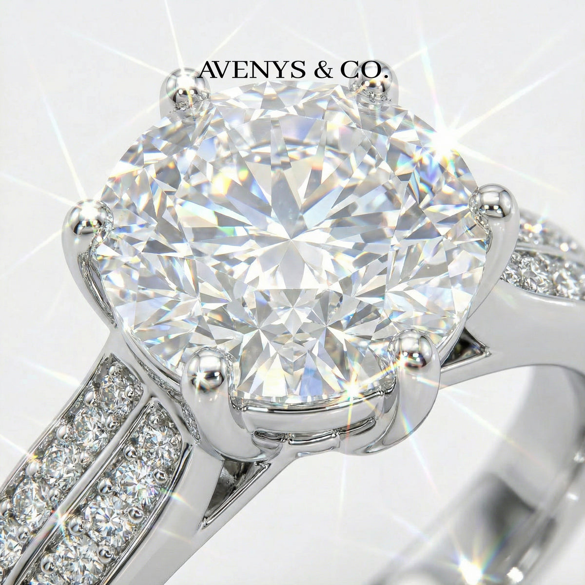 Twist Pave Solitaire Ring with White Round Stone – on White Gold