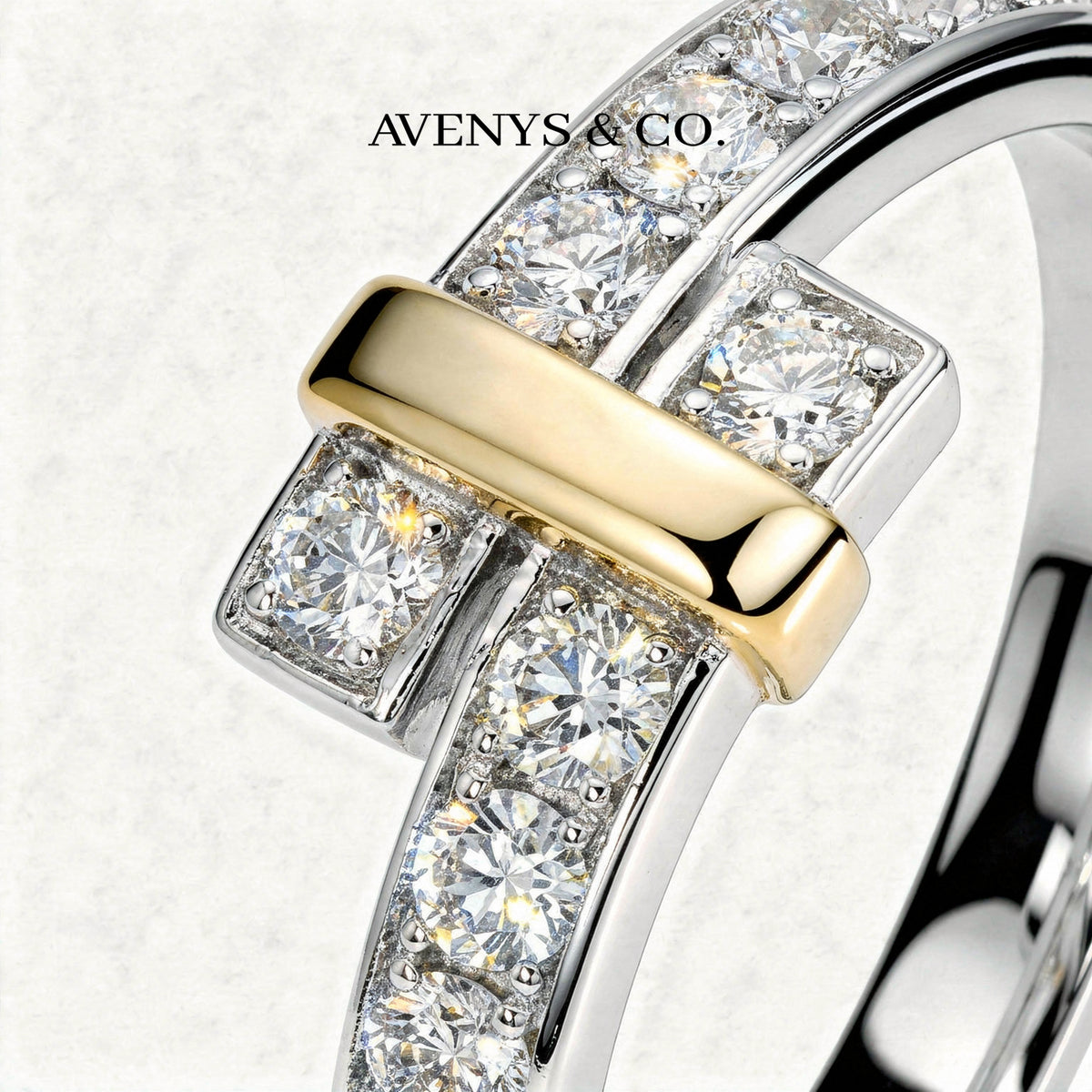 Keystone Pave Ring with White Round Stone – on White Gold