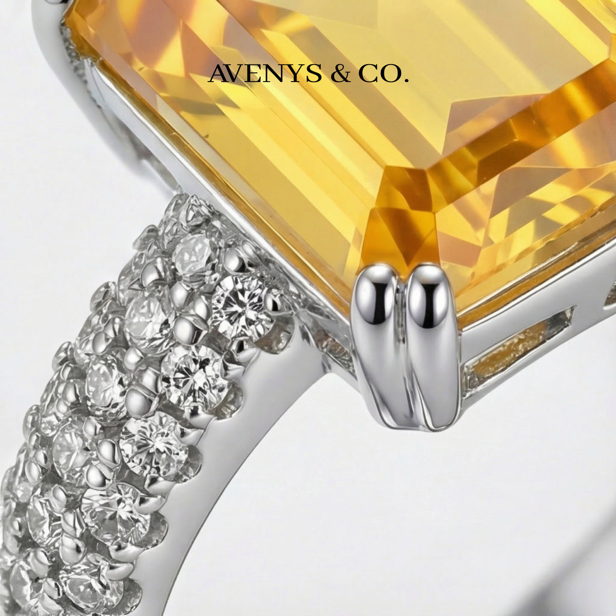 Lightwell Cluster Ring with Yellow Emerald Stone – on White Gold