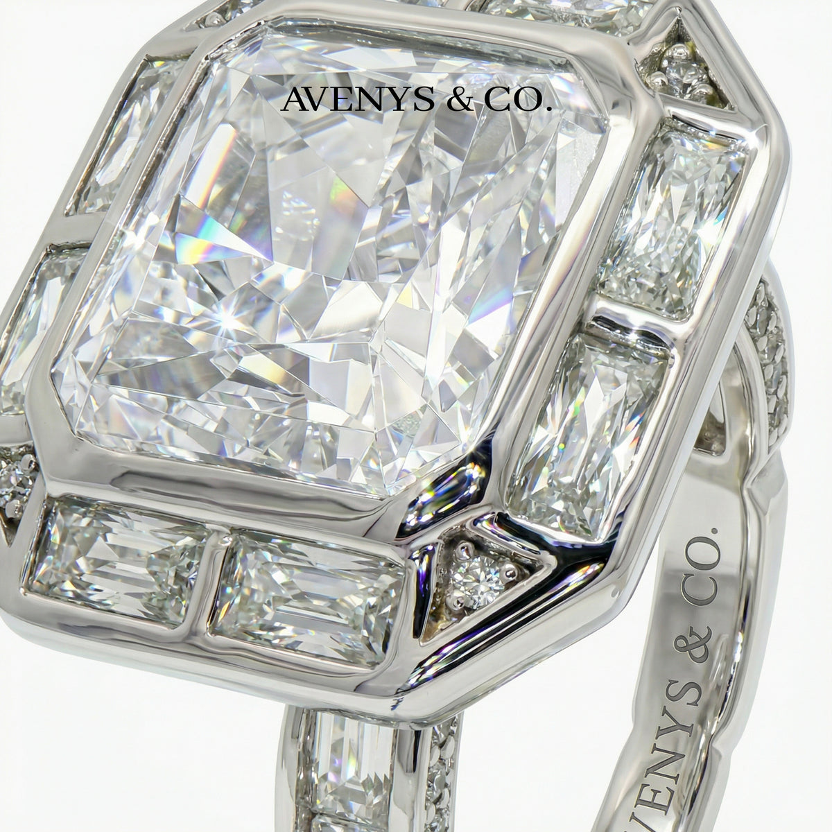 Radiant Frame Ring with White Radiant Stone – on White Gold