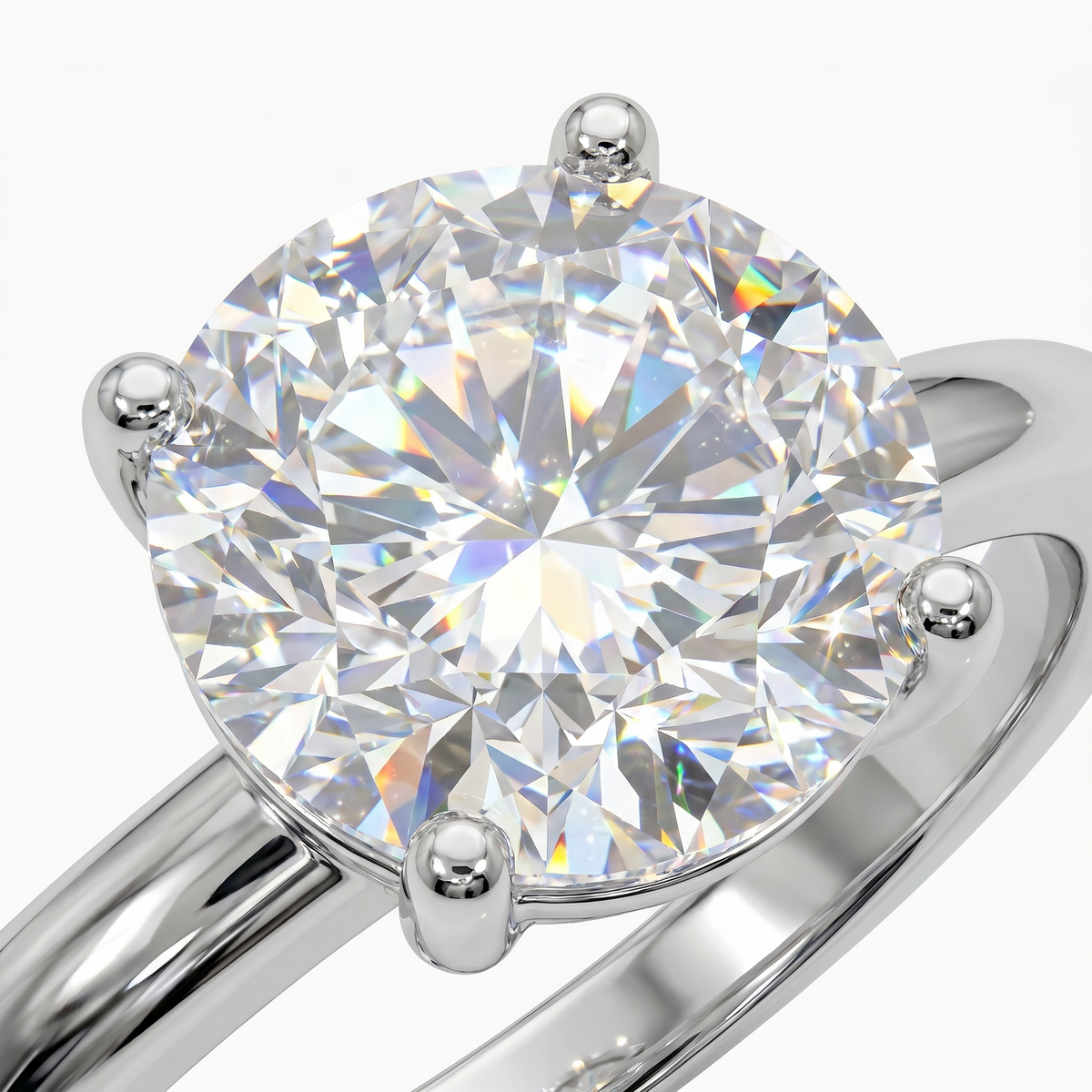 Round Delicate Ring with White Round Stone – on White Gold