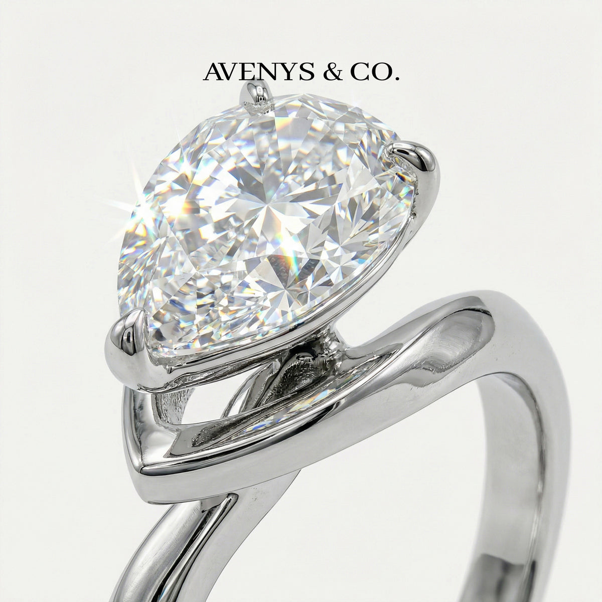 Aerial Pear Ring with White Pear Stone – on White Gold