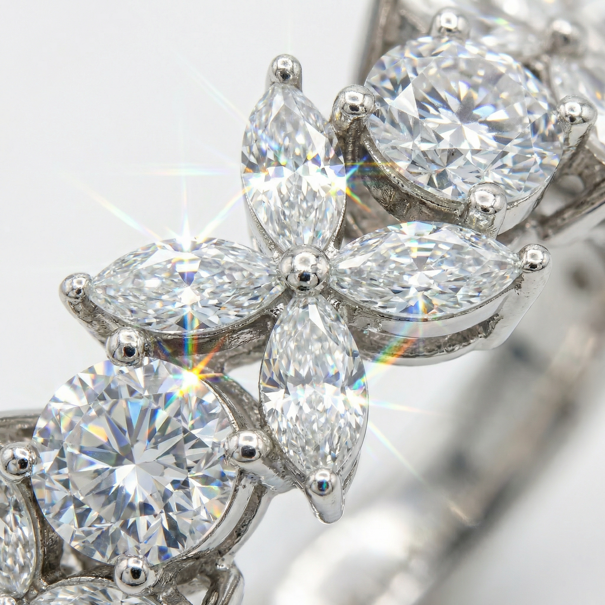 Star Eternity Slim Ring  with White Marquise Stone – on White Gold