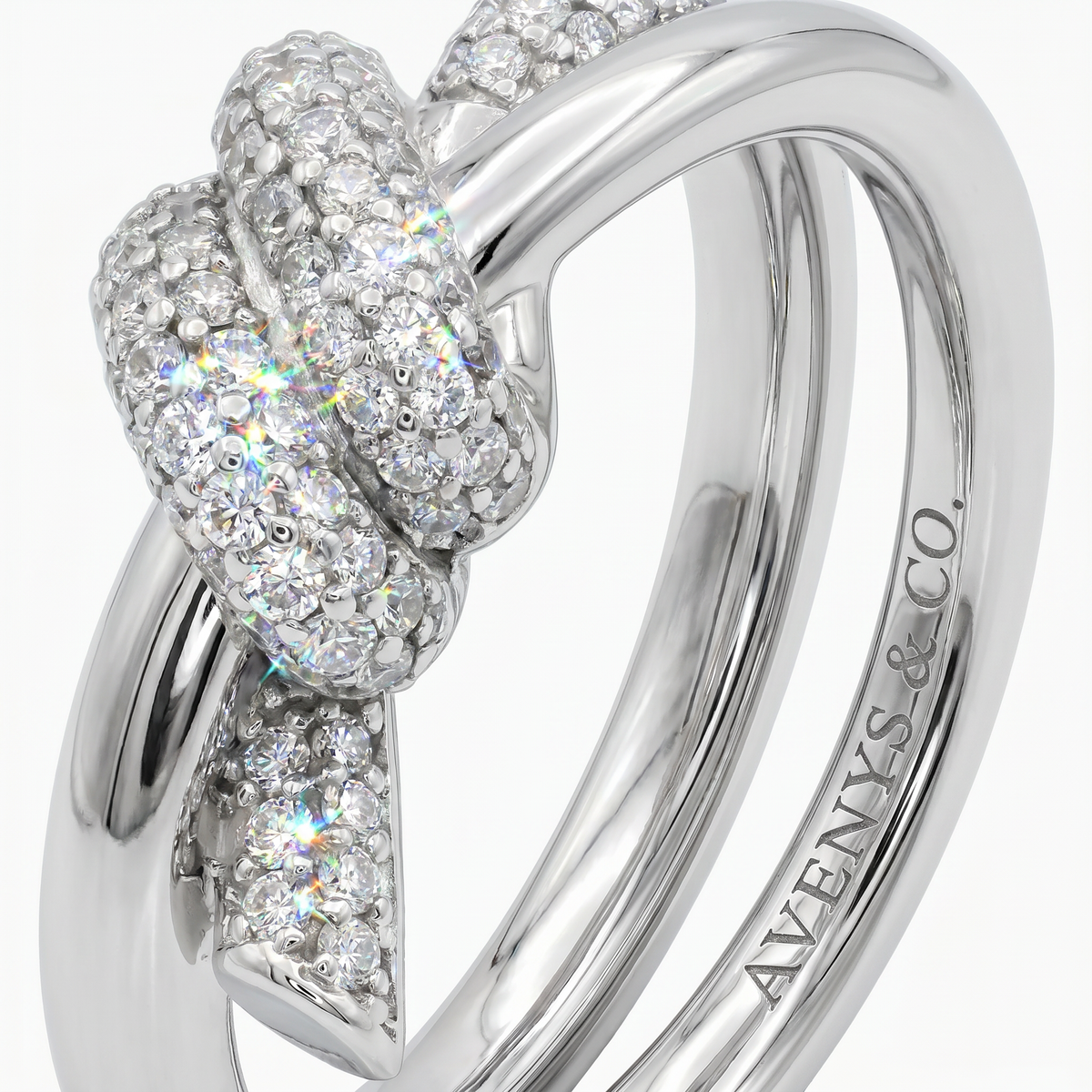 Love Knot Ring with White Round Stone – on White Gold