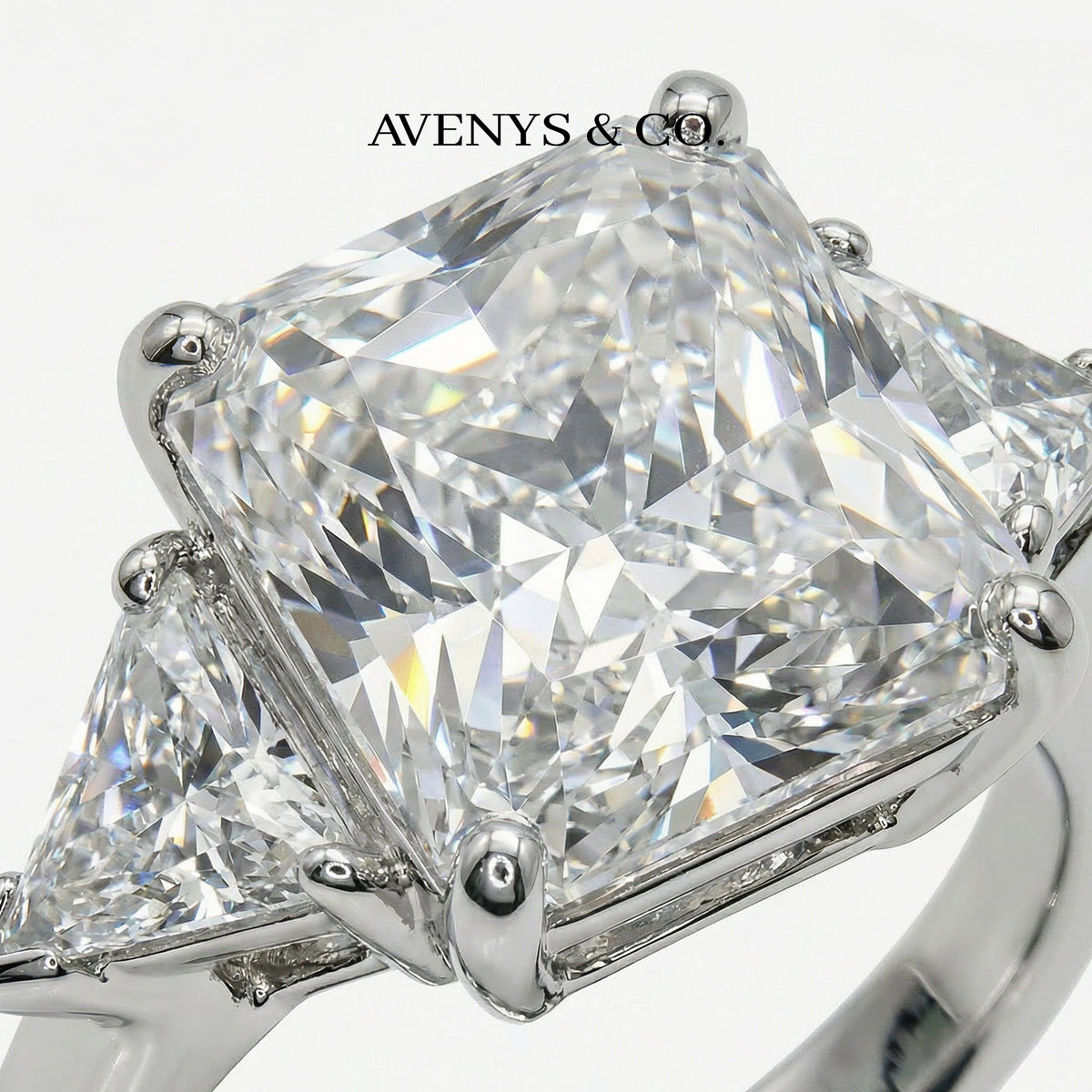 Square Radiant Ring with White Radiant Stone – on White Gold