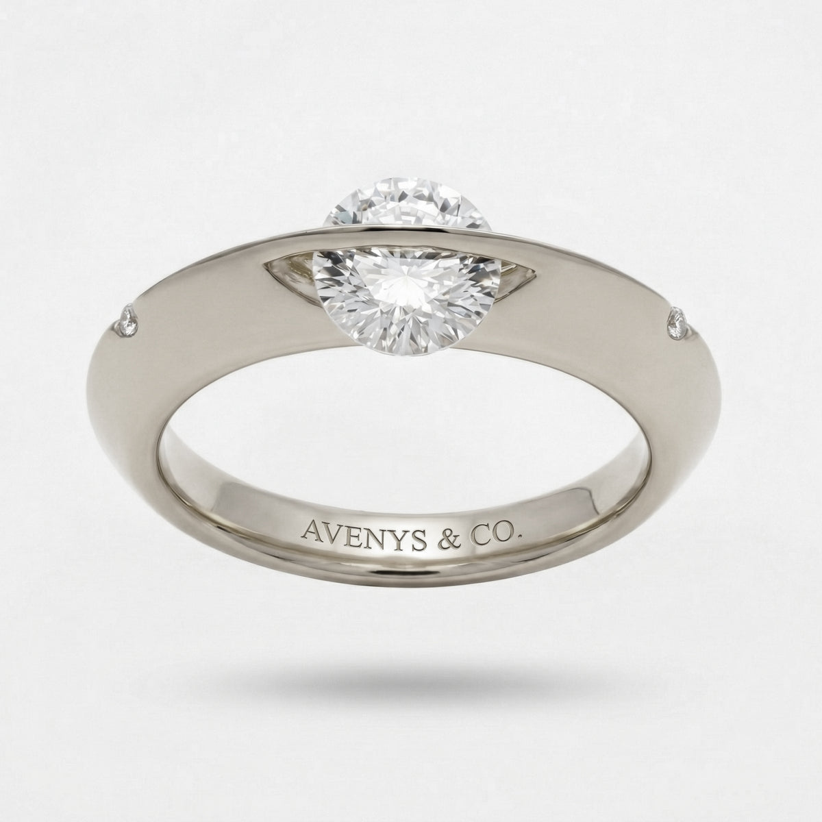 Dancing Diamonds Slim Ring with White Round Stone – on White Gold
