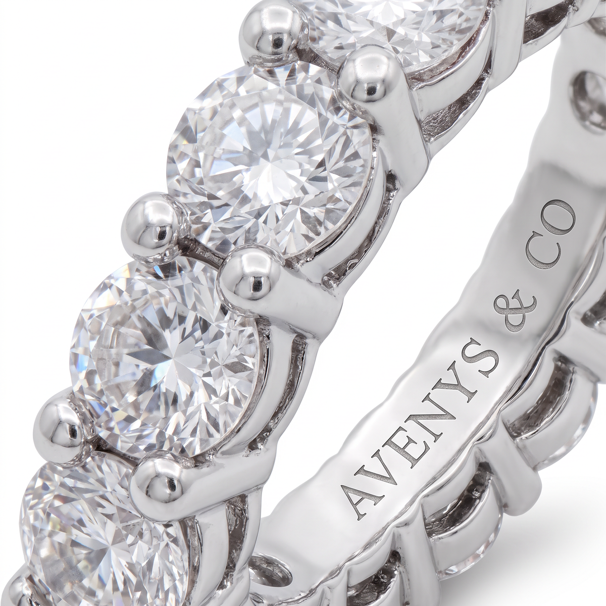 AV Forever™ Half French Pave Eternity Ring (2mm) with White Round Stone – on White Gold