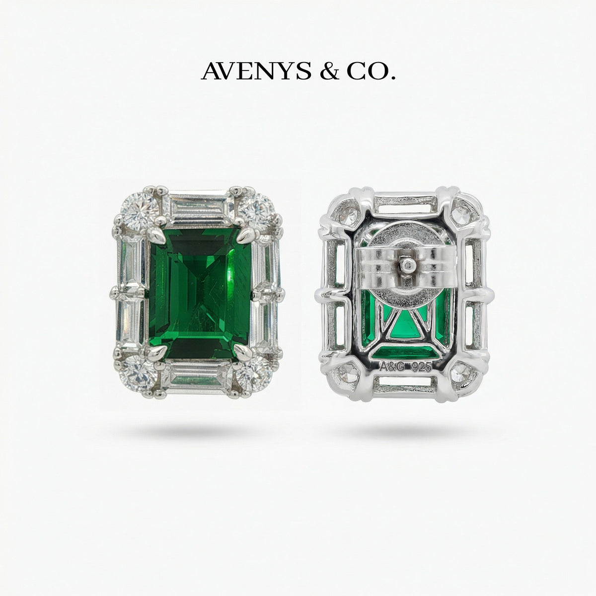 Eden Earrings with Green Emerald Stone – on White Gold