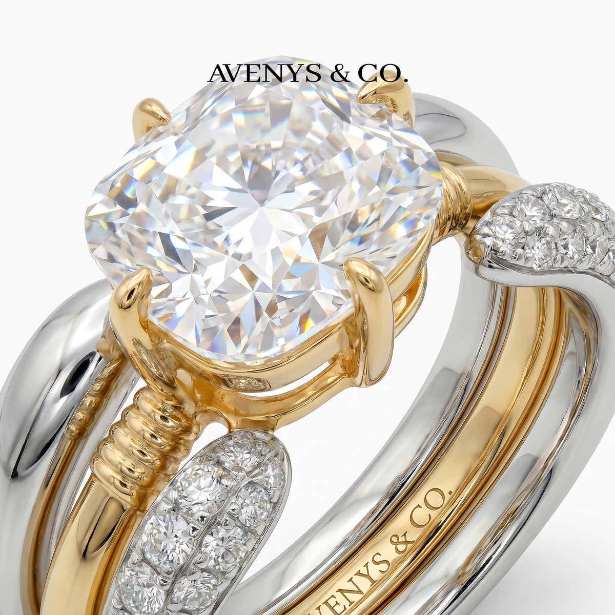 Triple Stacking Solitaire Ring with White Round Stone – on Yellow Gold