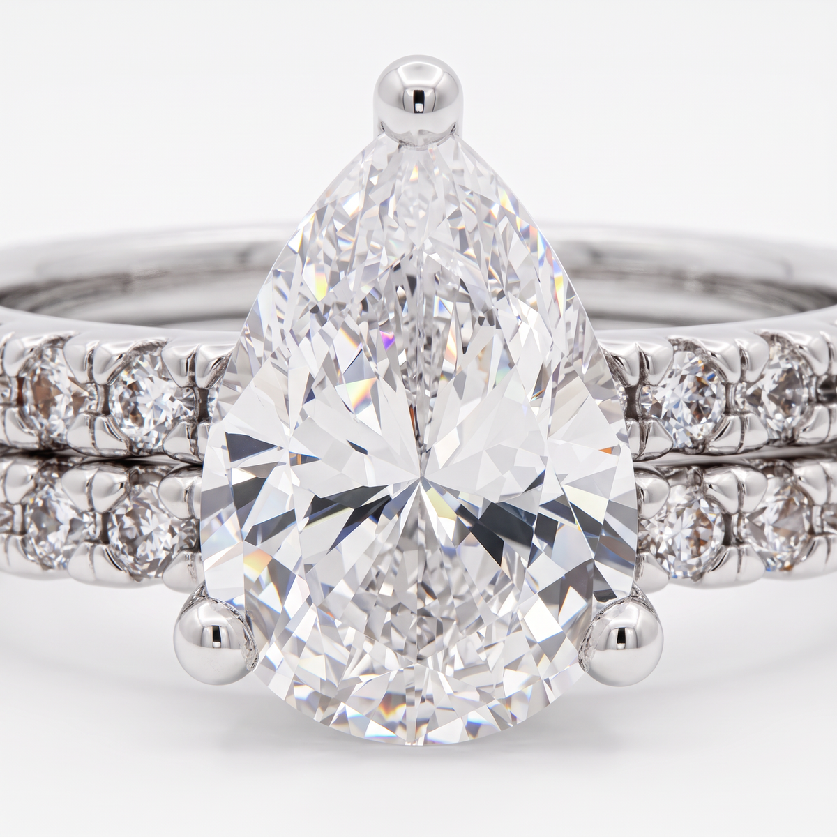 AV Dua™ Pear Ring Set with White Pear Stone – on White Gold