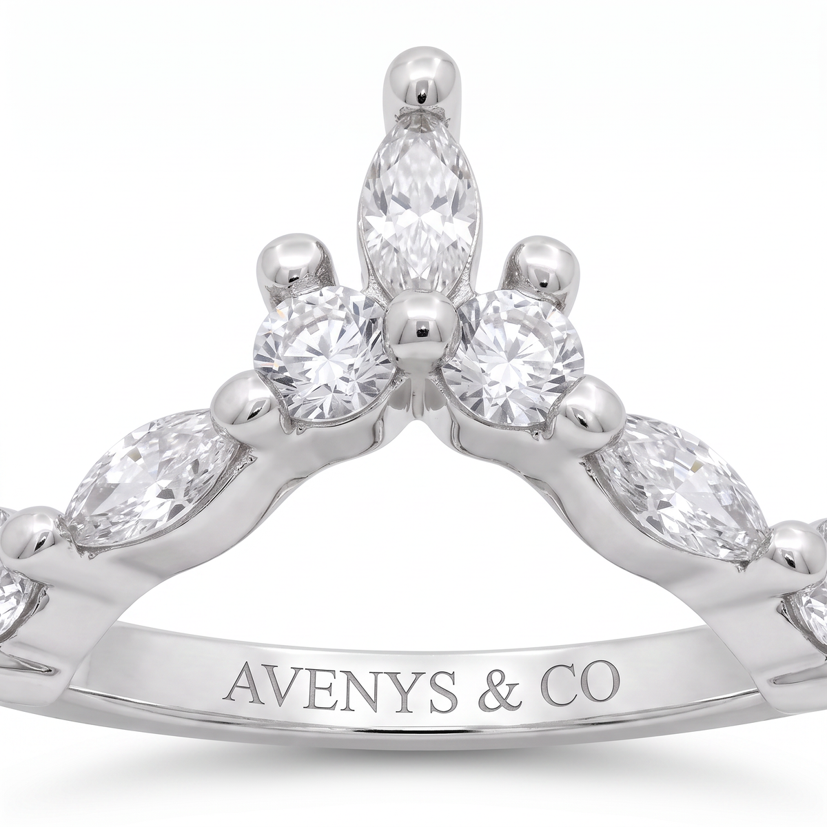 AV Forever™ V Marquise Eternity Ring (2mm) with White Marquise Stone – on White Gold