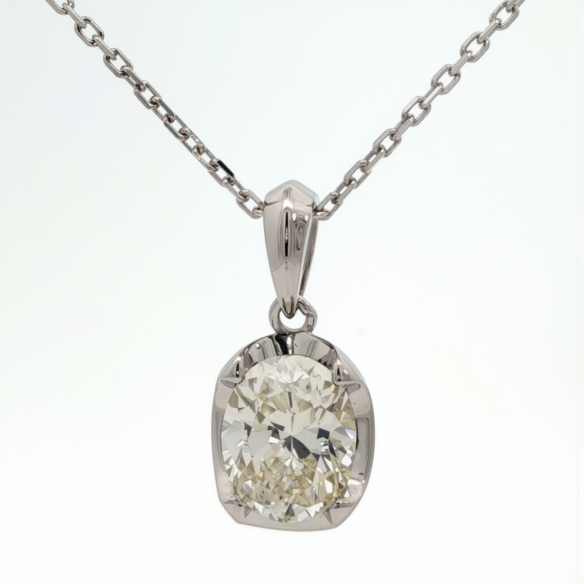 Platinum White Gold Oval Cut Diamond Solitaire Pendant Necklace