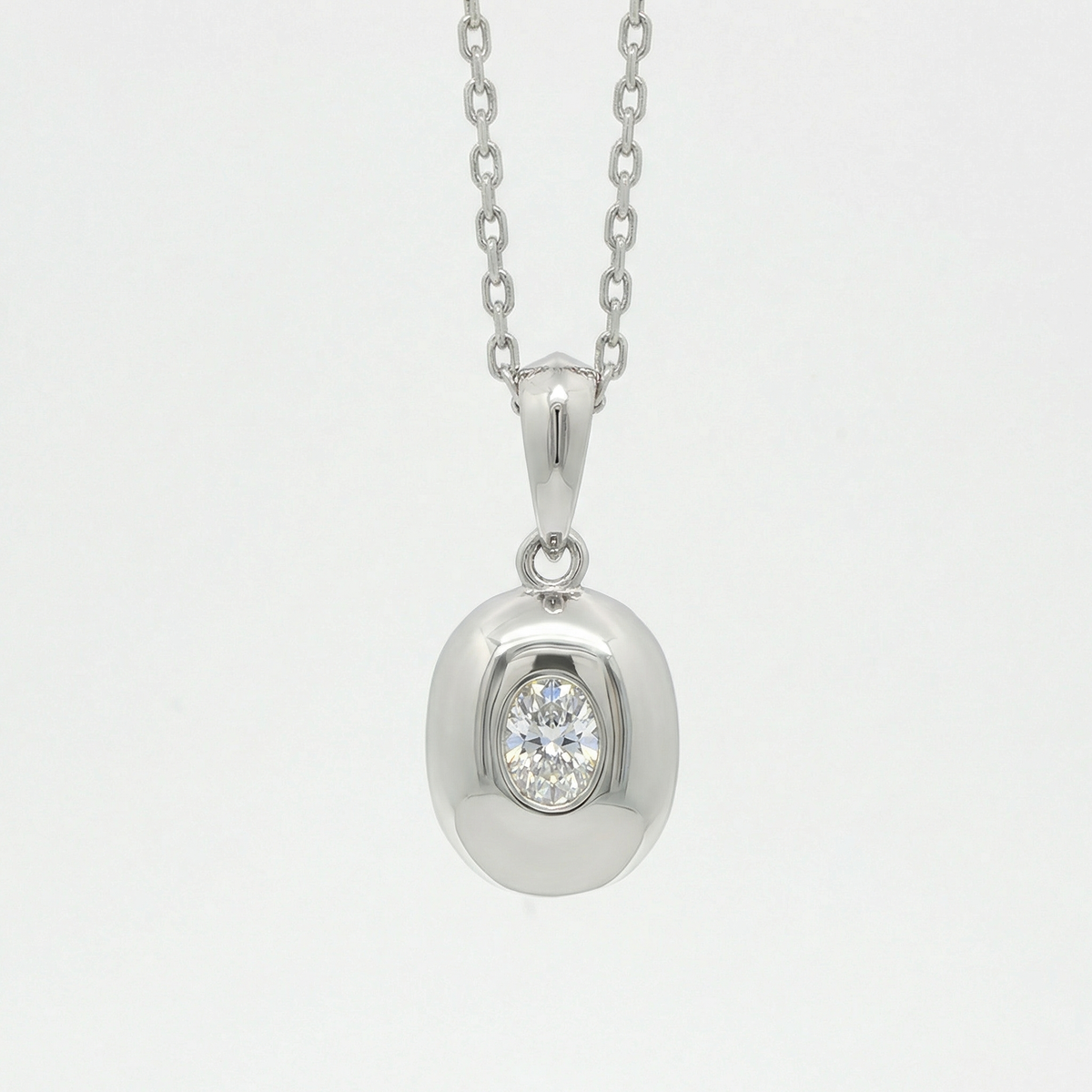 Platinum White Gold Oval Cut Diamond Solitaire Pendant Necklace