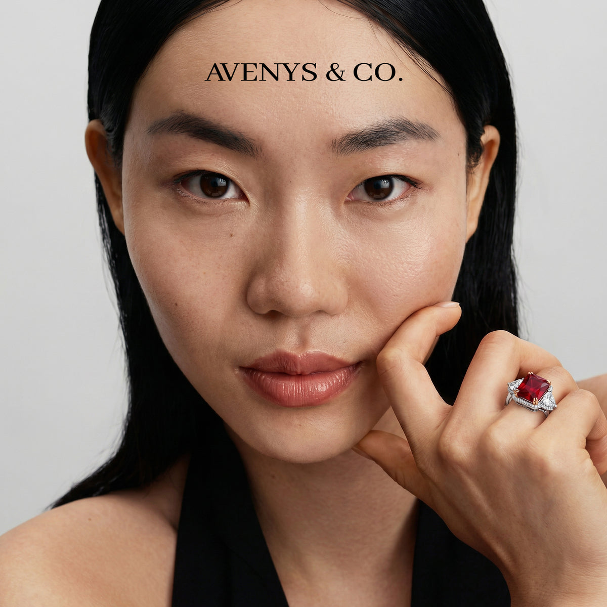 Queens Radiant Ring with Red Radiant Stone – on White Gold