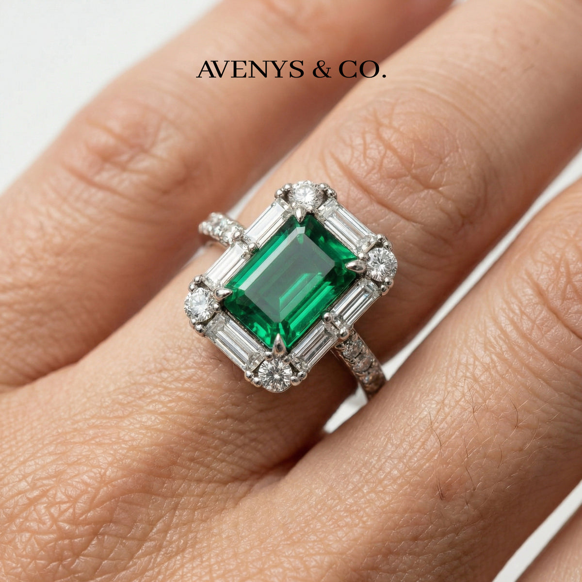 Eden Pave Ring with Green Emerald Stone – on White Gold