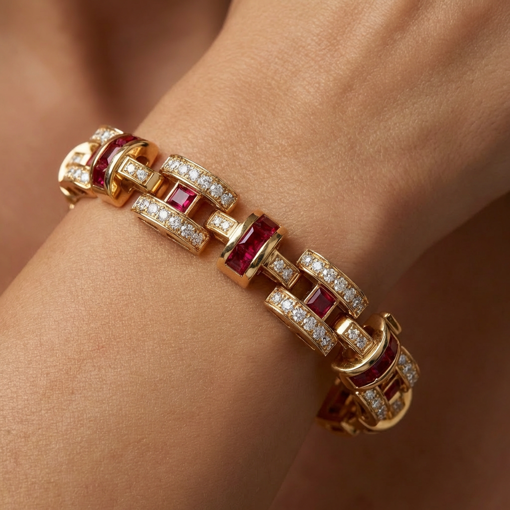 Libre Bracelet with Red Emerald Stone – on Yellow Gold