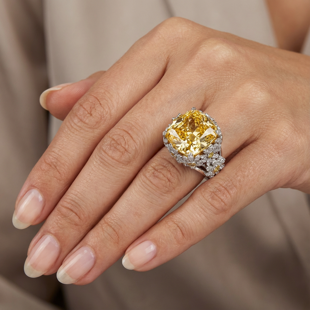White Gold Cocktail Ring with Cushion-Cut Citrine Gemstone