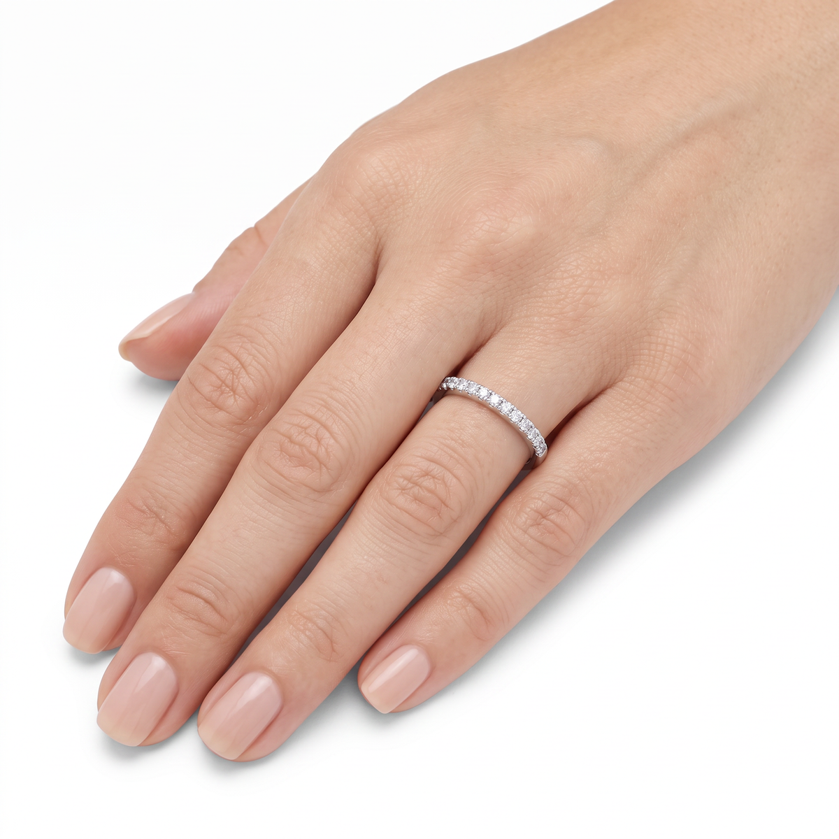 AV Forever™ Half Eternity Ring (2mm) with White Round Stone – on White Gold