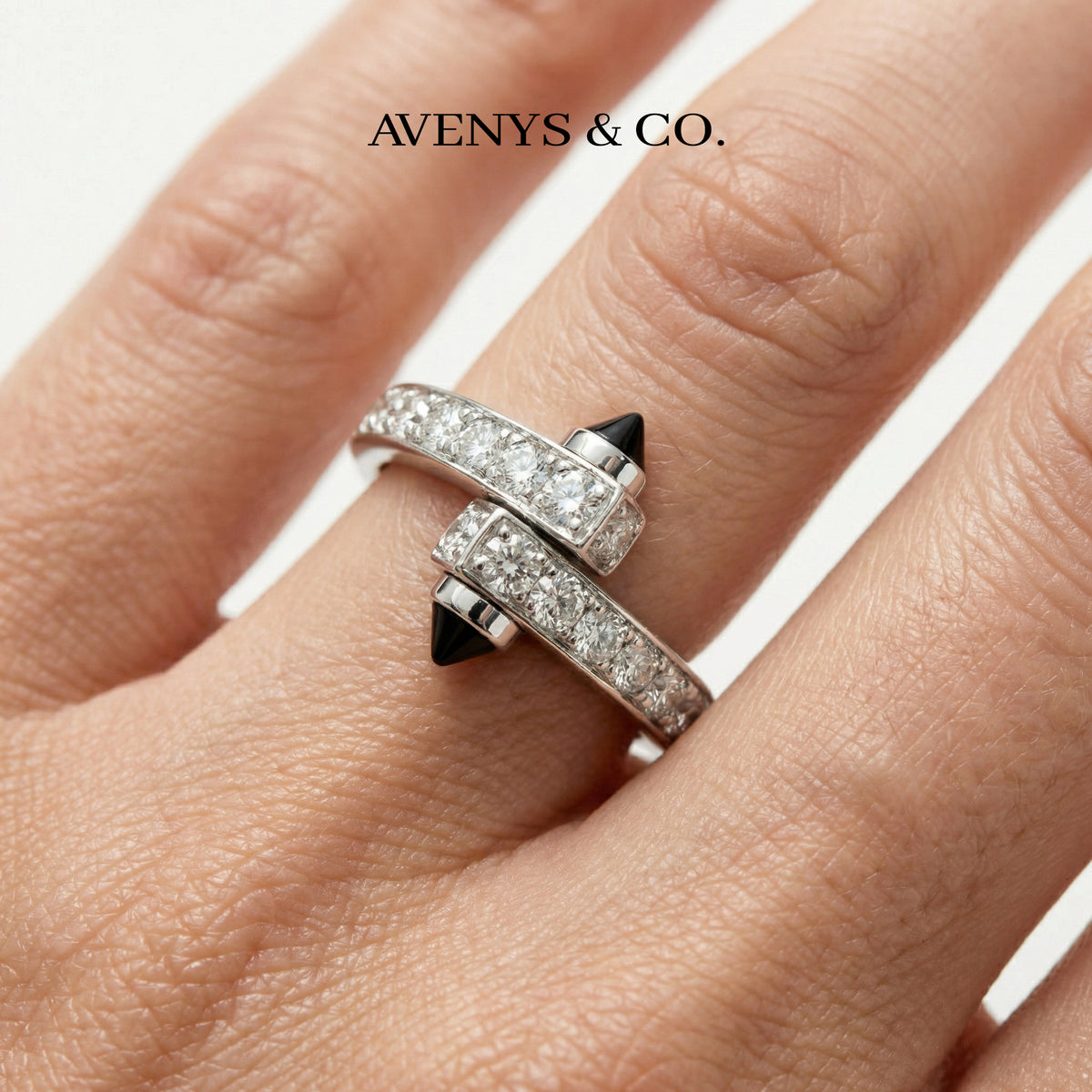 Spike Pave Ring with White Round Stone – on White Gold