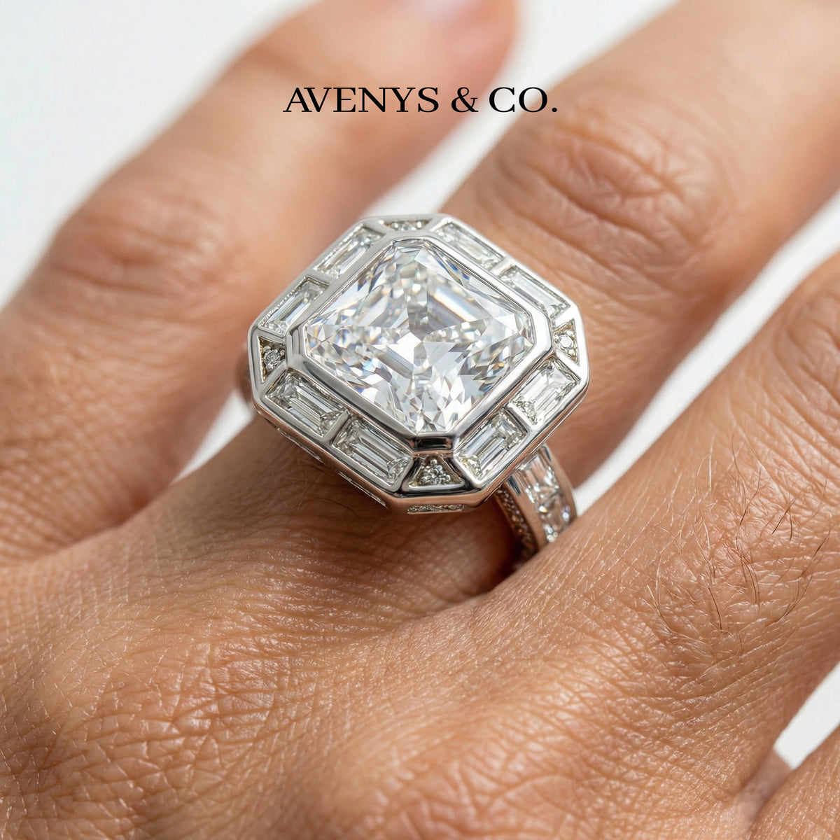 Radiant Frame Ring with White Radiant Stone – on White Gold