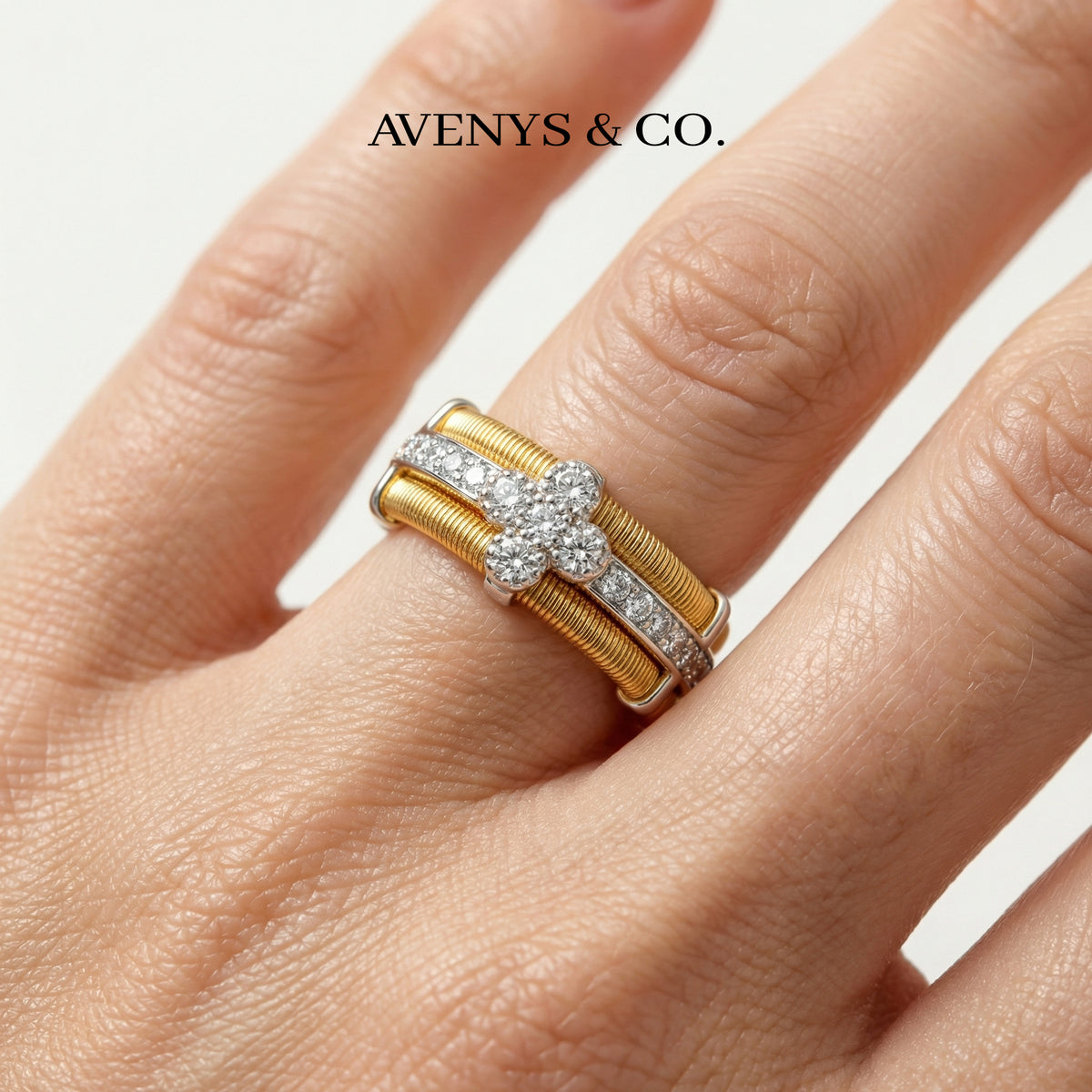 Centerline Ring with White Round Stone – on Yellow Gold